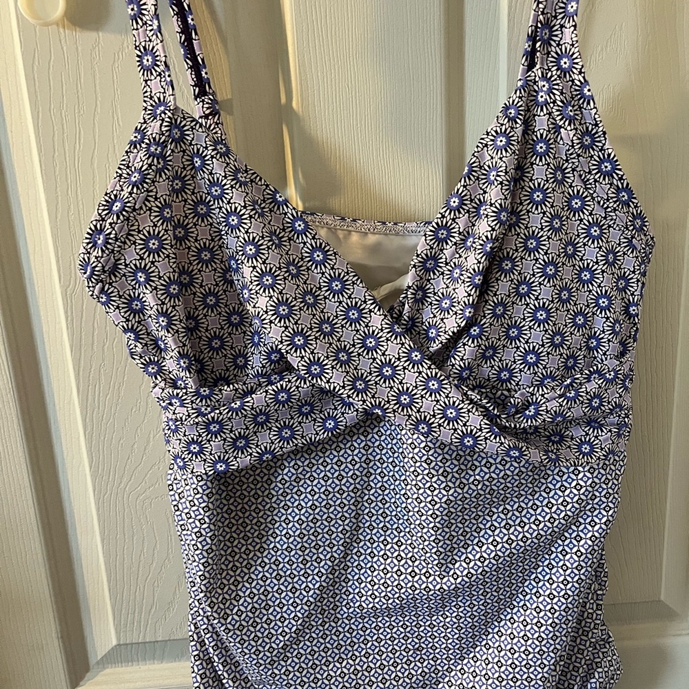 Lands' End Blue and White One Piece Swimwear